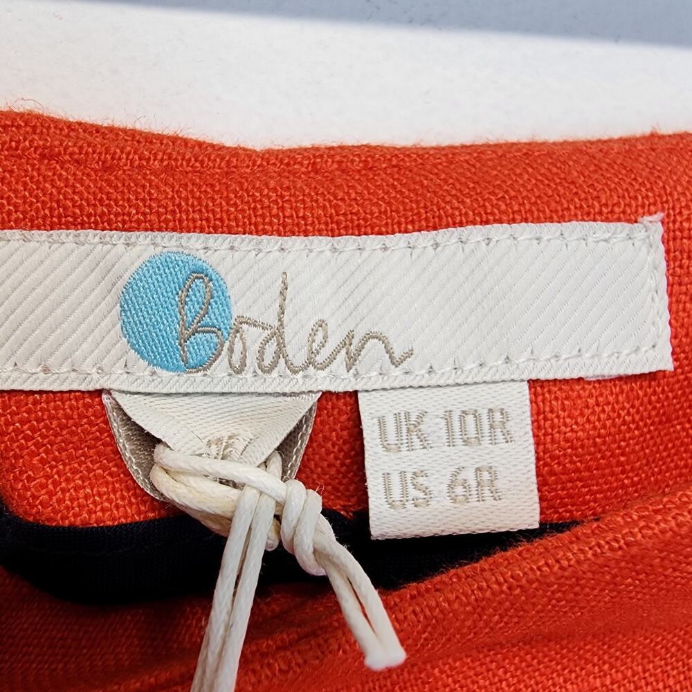 Boden Wide Leg Sailor Pants Size 6 Dark Orange 100% Linen Button Front Euro Chic - Picture 11 of 13